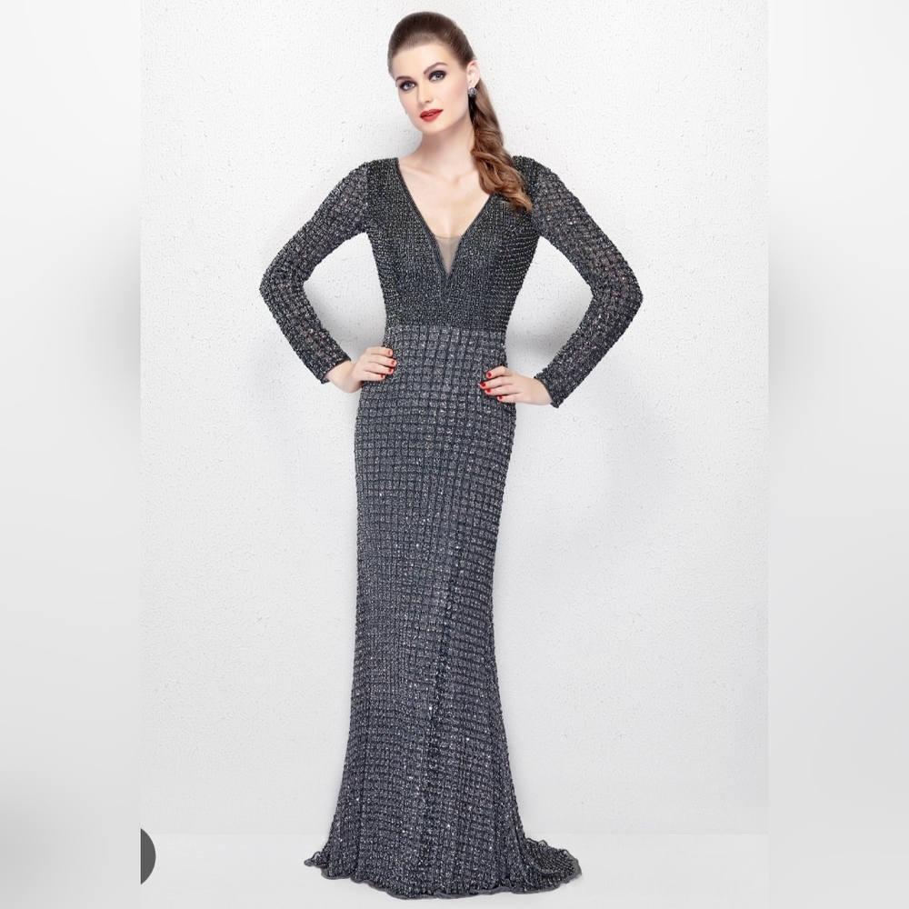 Primavera Couture Liquid Beaded Pageant Gala Evening Gown sleeve dress gown 6 8